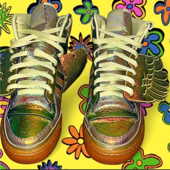 adidas gazelle silver green womens Adidas Jeremy Scott Iridescent Foil Wings Showstopper Sneaker Shoes Si   Uptown Cheapskate Austin